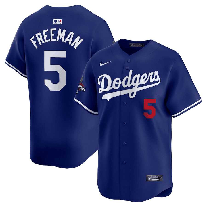 Men%27s Los Angeles Dodgers #5 Freddie Freeman Royal 2024 World Series Champions Alternate Limited Stitched Baseball Jersey->->Custom Jersey